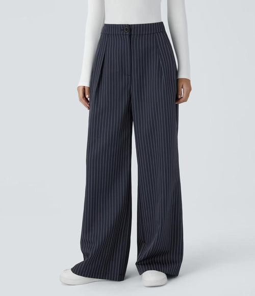 NWT Halara High Waisted Zipper Pocket Wide Leg Striped Work Pants Size - M