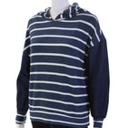 NWT Chaser Navy Stripe Blouson Sleeve Hooded Pullover Hoodie Medium