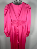 NWT Mac Duggal Pink Front Twist Puff Sleeve Deep V Jumpsuit Size 2
