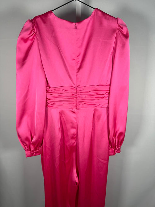 NWT Mac Duggal Pink Front Twist Puff Sleeve Deep V Jumpsuit Size 2