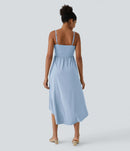 NWT Halara Breezeful High Low 2-Piece Pocket Flowy Midi Casual Dress Ice Blue M