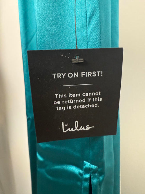 NWT Lulus Easy Radiance Teal Satin Slip Maxi Dress Size XS
