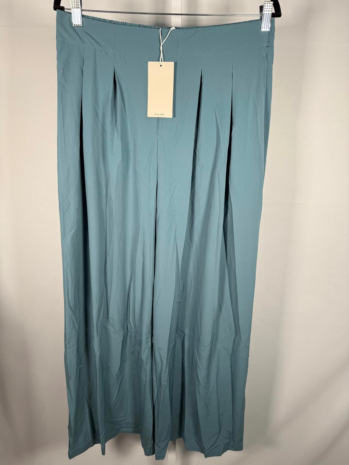NWT Halara Breezeful High Waist Shirred Flowy Palazzo Casual Pants Stone Blue L