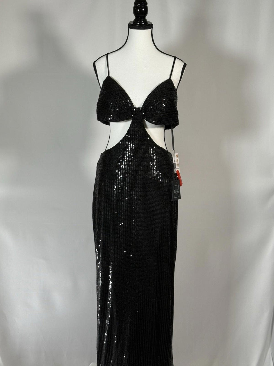 Ieena Mac Duggal Formal Black Sequin Cut Gown Size 8 $298 NWT