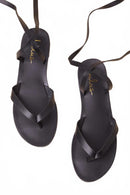 Lulus Maire Black Lace-Up Flat Thong Sandals - 5 NWB