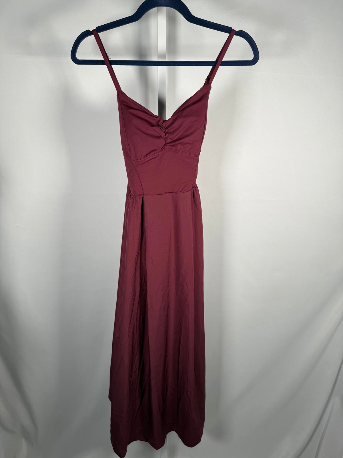 NWT Halara Adjustable Strap Backless Ruched Side Pocket Dress Amaranth M