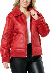 NWT G by Giuliana Faux Suede Shearling Zip Front Coat Red Size Small
