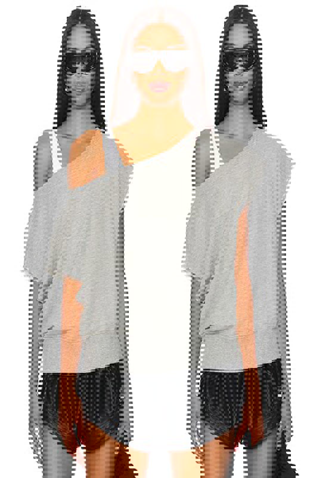 Spiritual Gangster "La Vida" Heather Gray Off The Shoulder Sweatershirt - XS