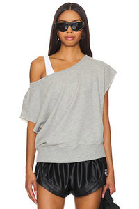 Spiritual Gangster "La Vida" Heather Gray Off The Shoulder Sweatershirt - XS