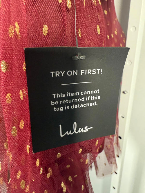 NWT Lulus Forever Sparkling Burgundy Dotted Mesh Tiered Mini Dress Size M