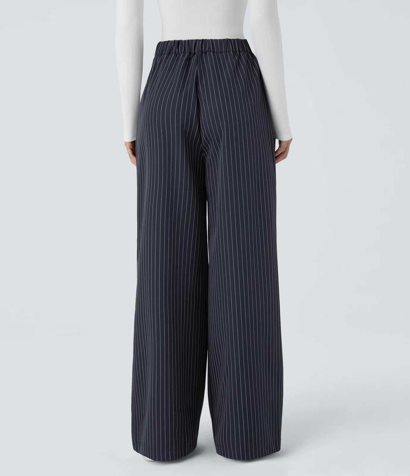 NWT Halara High Waist Zipper Pocket Wide Leg Striped Work Pant After Midnight M