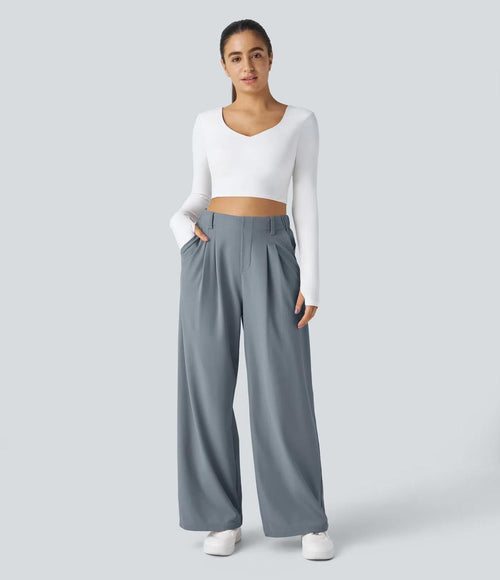 NWT Halara Flex™ High Waisted Pocket Wide Leg Waffle Work Pants Weathervane M