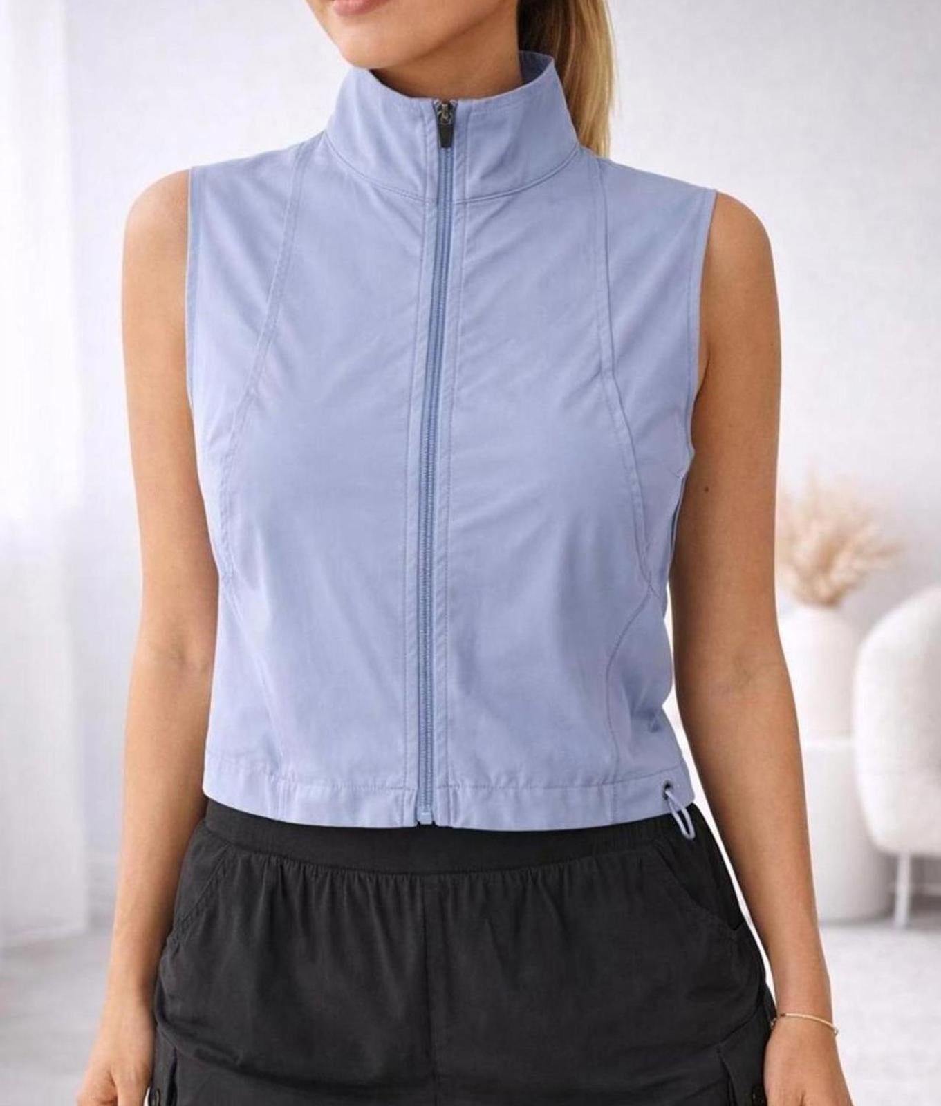 NWT Halara Zip Front Cropped Vest Active Top Blue Size Large