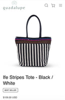 NWT Guadalupe Ife Striped Tote Handbag Black White
