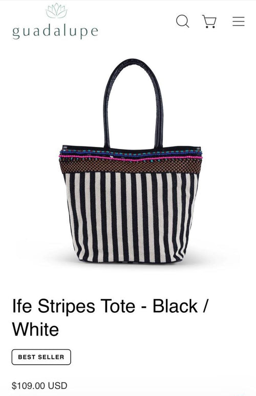 NWT Guadalupe Ife Striped Tote Handbag Black White
