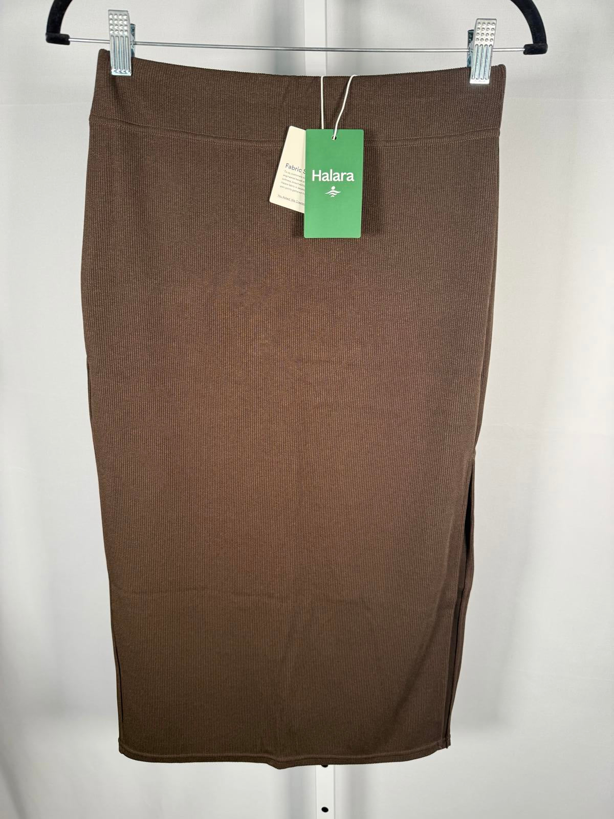 NWT Halara Ribbed High Waisted Bodycon Midi Casual Skirt Chestnut S