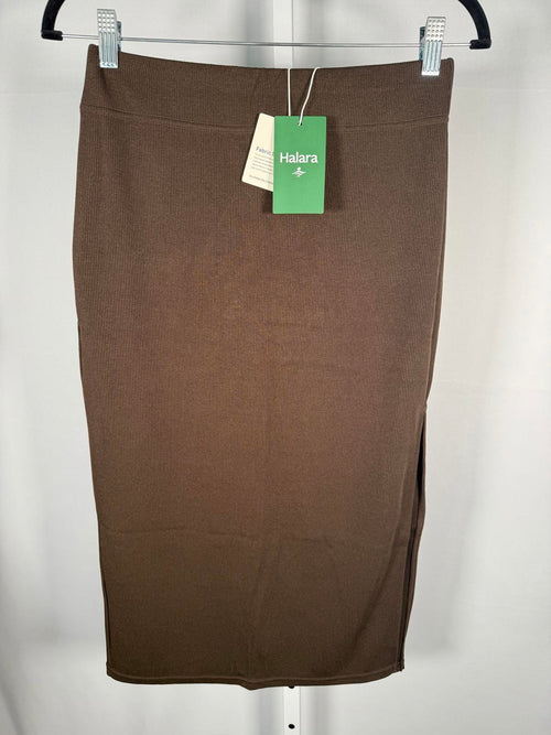 NWT Halara Ribbed High Waisted Bodycon Midi Casual Skirt Chestnut S