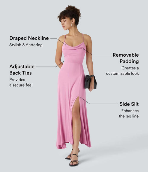 NWT Halara Ribbed Cowl Neck Lace Up Midi Dress Sweet Lilac L