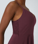 NWT Halara Breezeful Shirred High Low Flowy Quick Dry Maxi Slip Dress Amaranth L