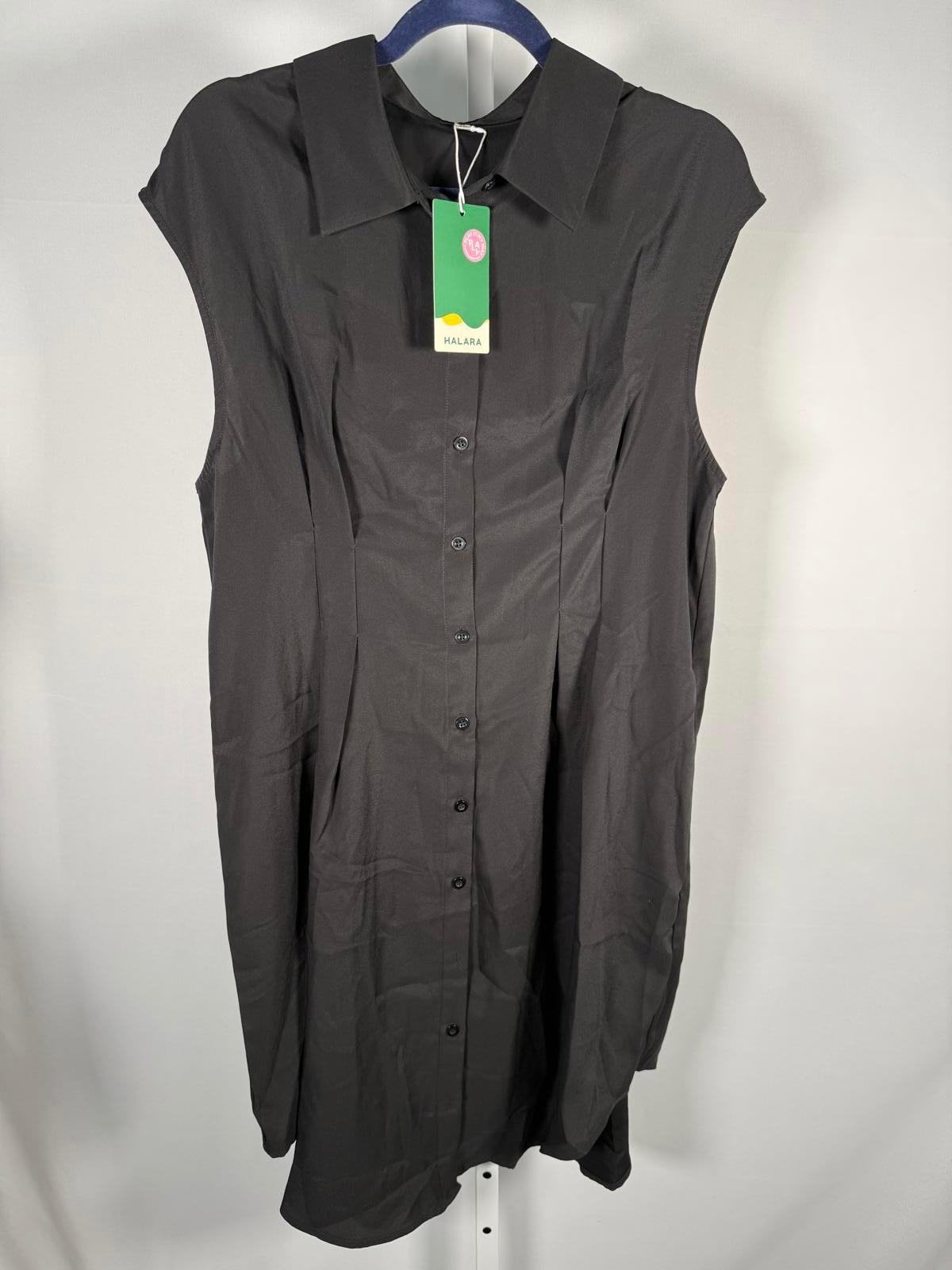 NWT Halara Sleeveless Curved Hem Mini Work Shirt Dress Black Size Small