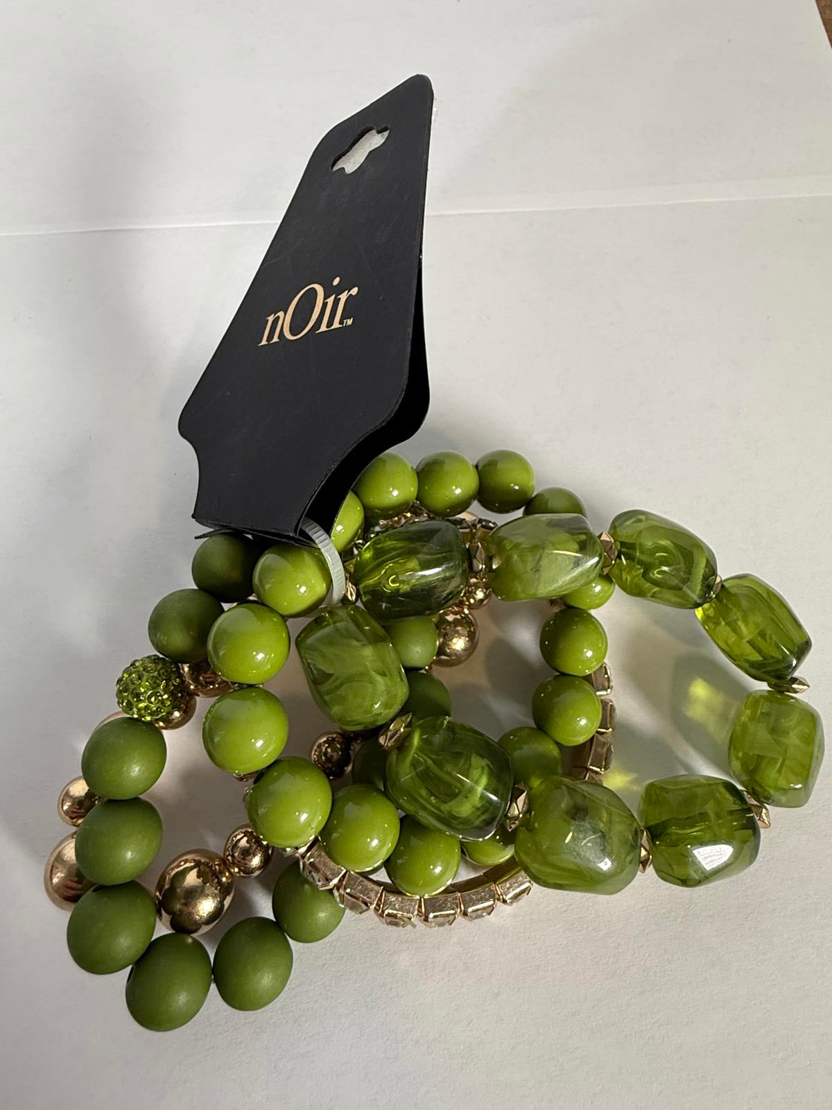 NWT nOir Green and Gold Beaded Bracelets Set