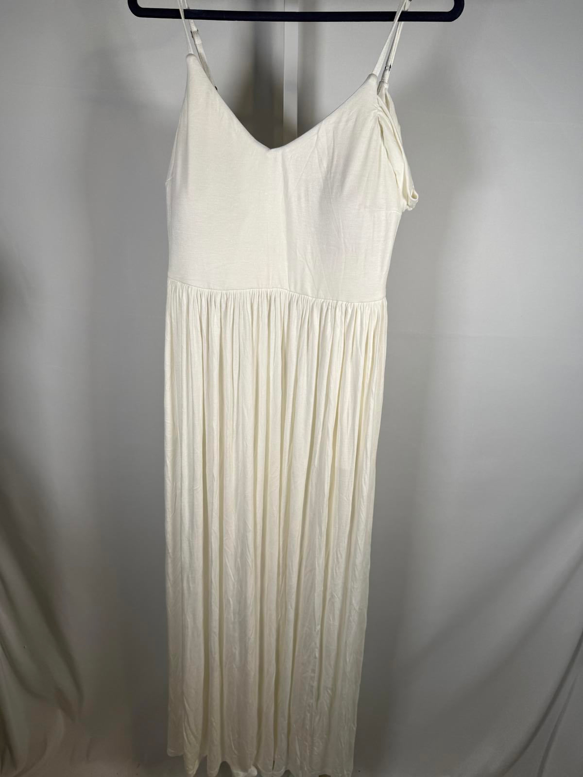 NWT Halara Ribbed Cold Shoulder Pocket Hem Flowy Maxi Dress White L
