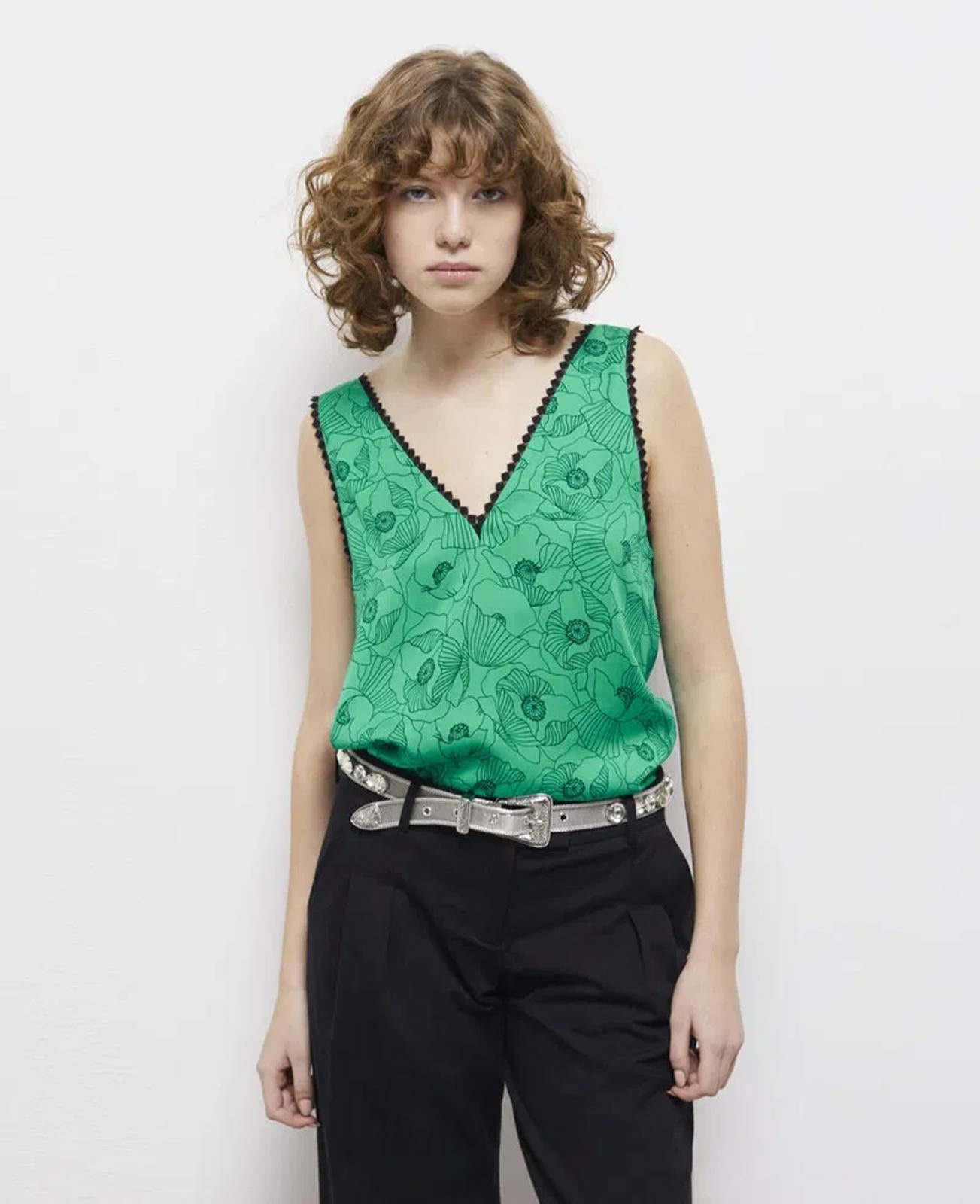 The Kooples Printed Top With Lace Details 100% Viscose US XS / FR 0 NWT $185