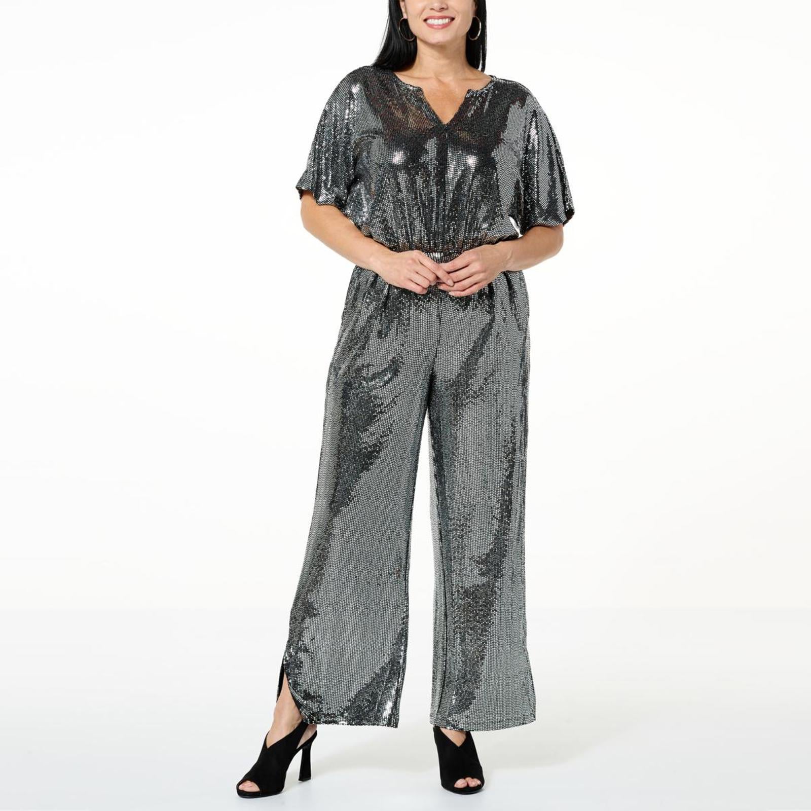 NWT G by Giuliana Black Label Metallic Knit Jumpsuit Size XS