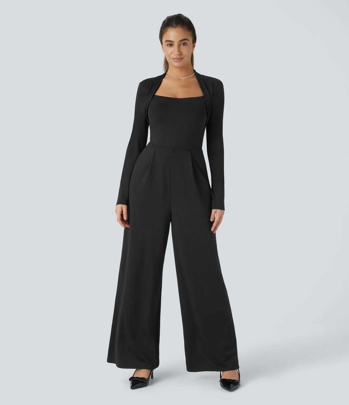 NWT Halara Long Sleeve Wide Leg Black Jumpsuit Size Small