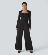NWT Halara Long Sleeve Wide Leg Black Jumpsuit Size Large