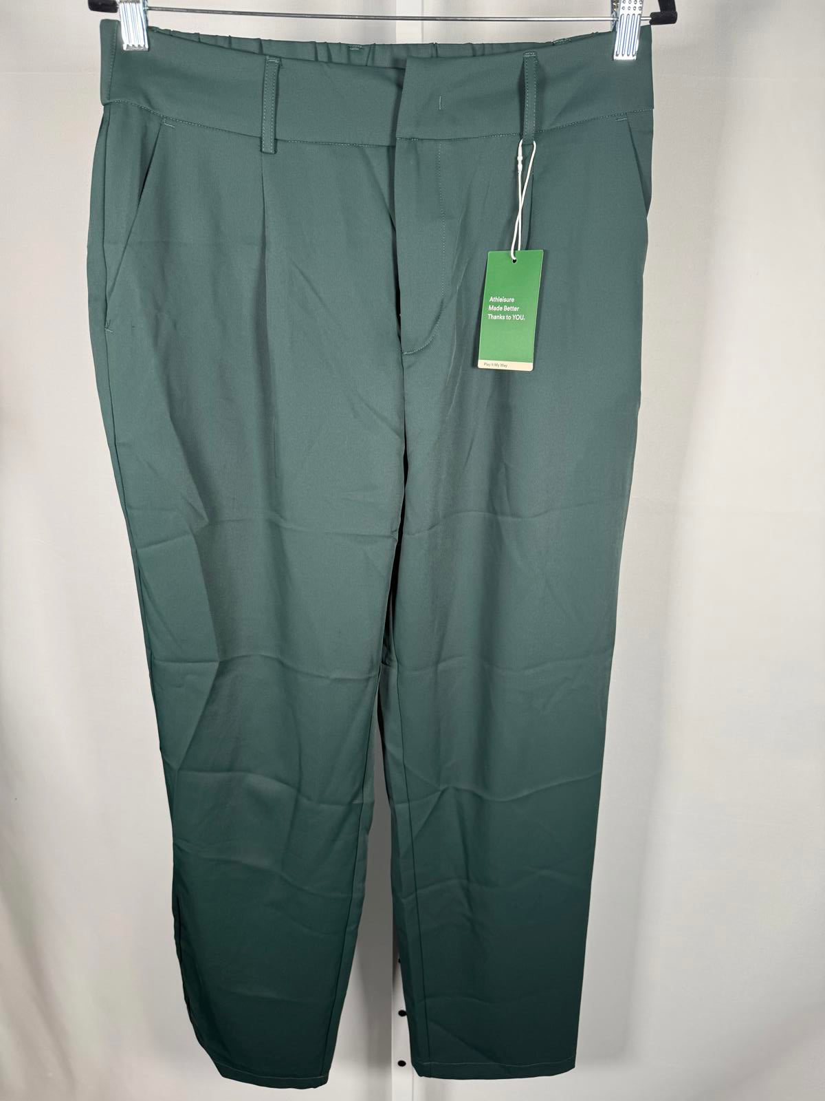 NWT Halara High Waisted Pocket Solid Work Tapered Pants Dark Green- L