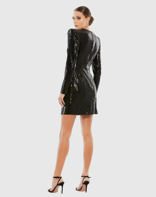 Mac Duggal Black Sequin Blazer Mini Dress - Structured Long Sleeve NWT Size 4