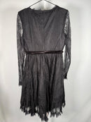 NWT Mac Duggal 49794 Black Long Sleeve Deep V Lace Babydoll Dress Size 4