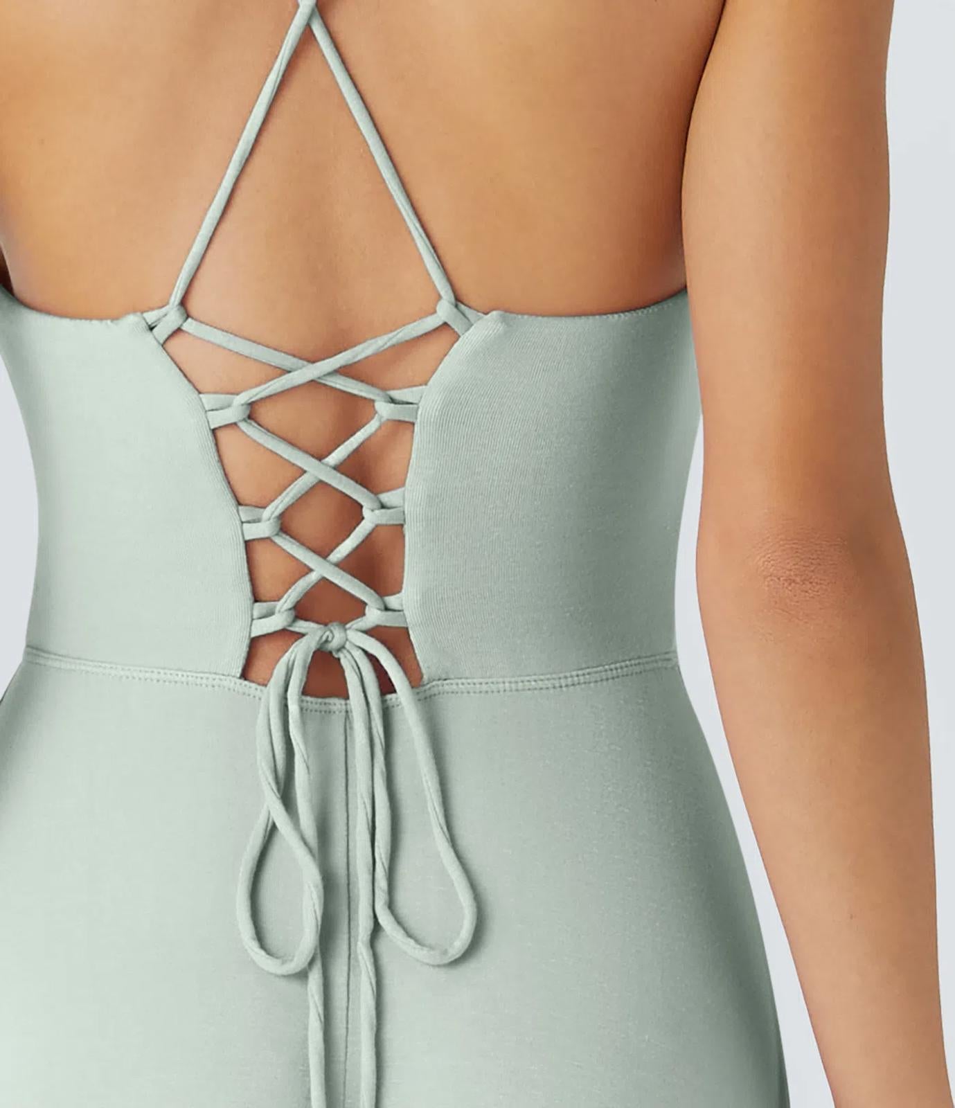 NWT Halara Ribbed Cowl Neck Lace Up Midi Dress Size M