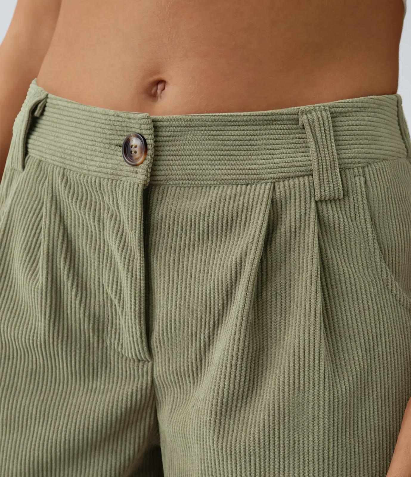 NWT Halara Mid Rise Zipper Pocket Corduroy Casual Pants Fresh Grass Green Size M