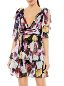 MAC DUGGAL Tiered Floral A-Line Minidress Size 6