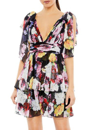 MAC DUGGAL Tiered Floral A-Line Minidress Size 6