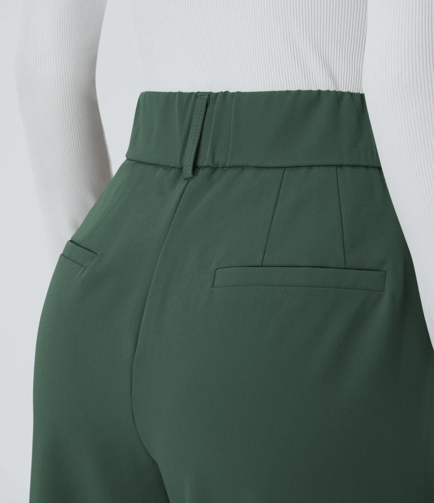 NWT Halara High Waisted Pocket Solid Work Tapered Pants Dark Green- L