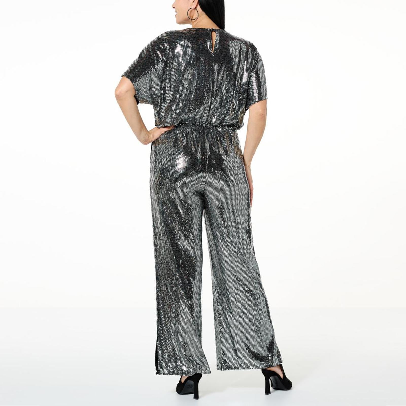 NWT G by Giuliana Black Label Metallic Knit Jumpsuit Size Medium