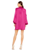 NWT Ieena for Mac Duggal 55968 Fuchsia Satin Long Sleeve Shirt Dress Size 6