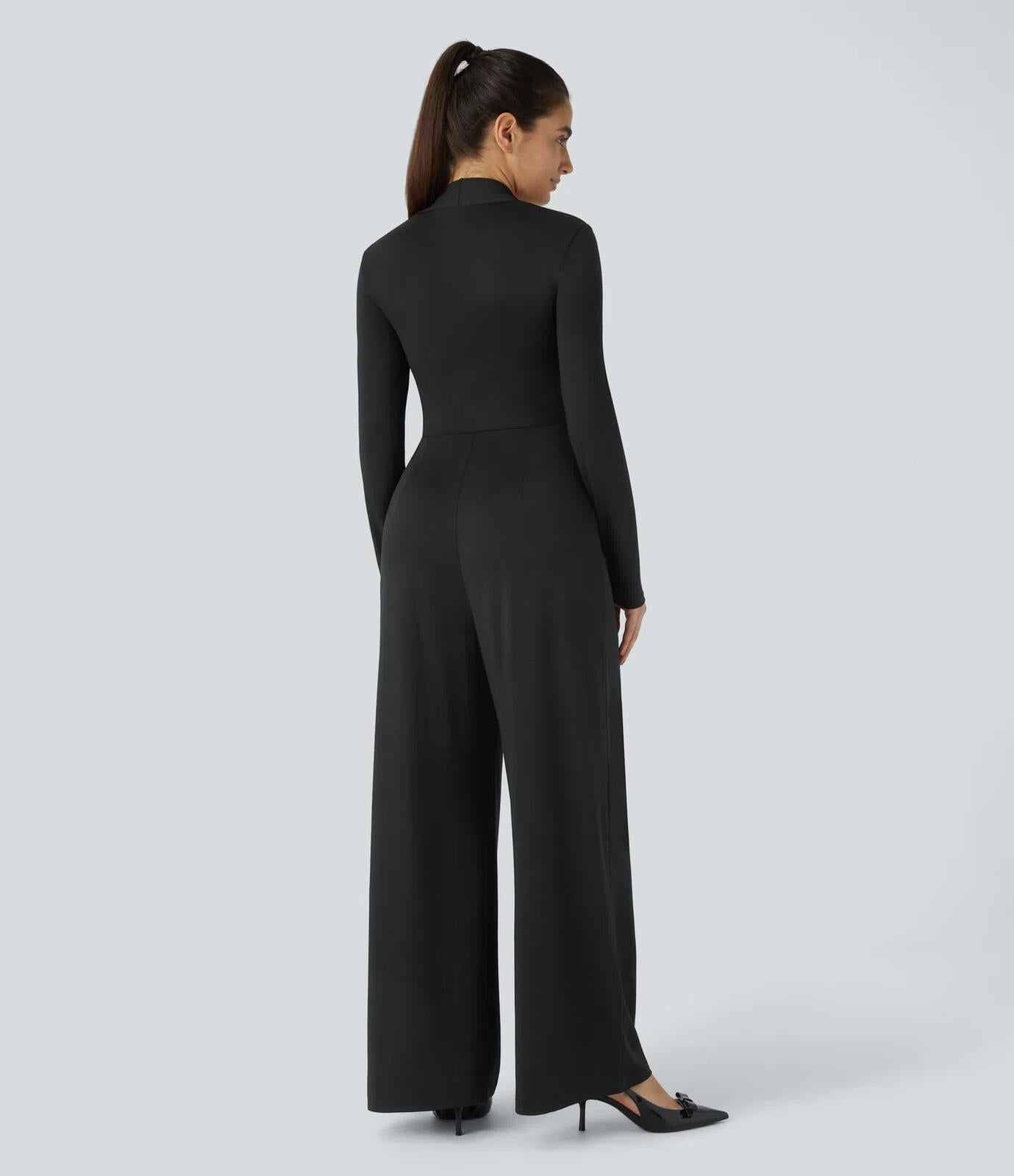 NWT Halara Long Sleeve Wide Leg Black Jumpsuit Size Large