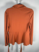 NWT Halara Shawl Collar Wrapped Tie Side Ruffle Hem Work Blouse Rust Red - Large
