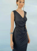 Atelier Women's Wrap Dark Gray Sleeveless Ribbed Knit with Ring Detail Size M