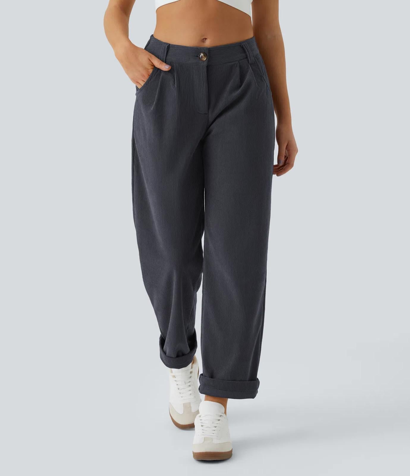 NWT Halara Mid Rise Zipper Pocket Corduroy Casual Pants Size Small