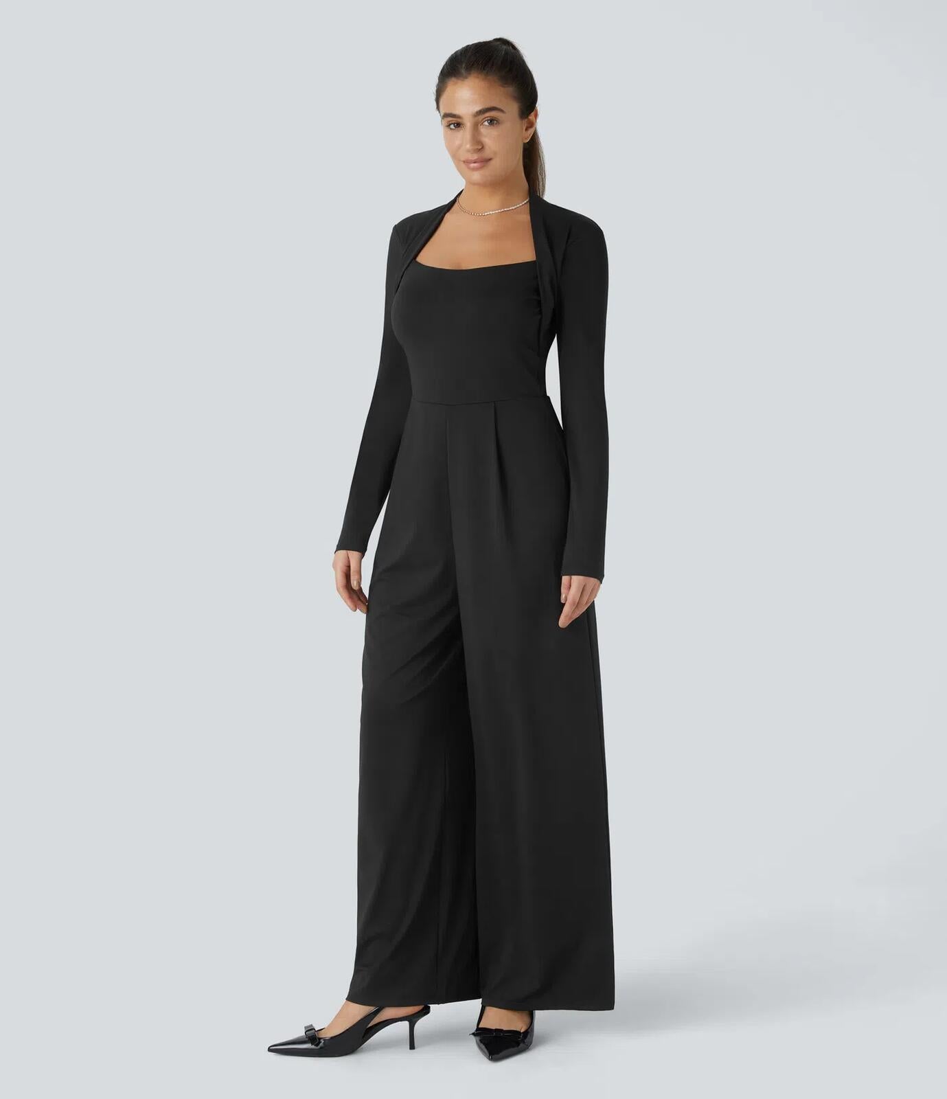 NWT Halara Long Sleeve Wide Leg Black Jumpsuit Size Small