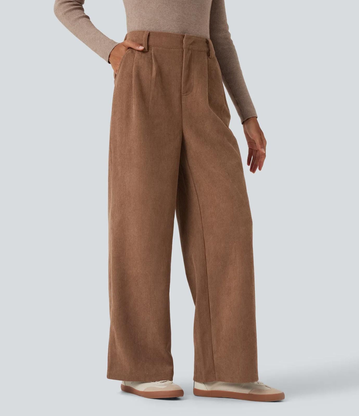 NWT Halara High Waisted Corduroy Casual Pants Cocoa Brown Size Large Tall
