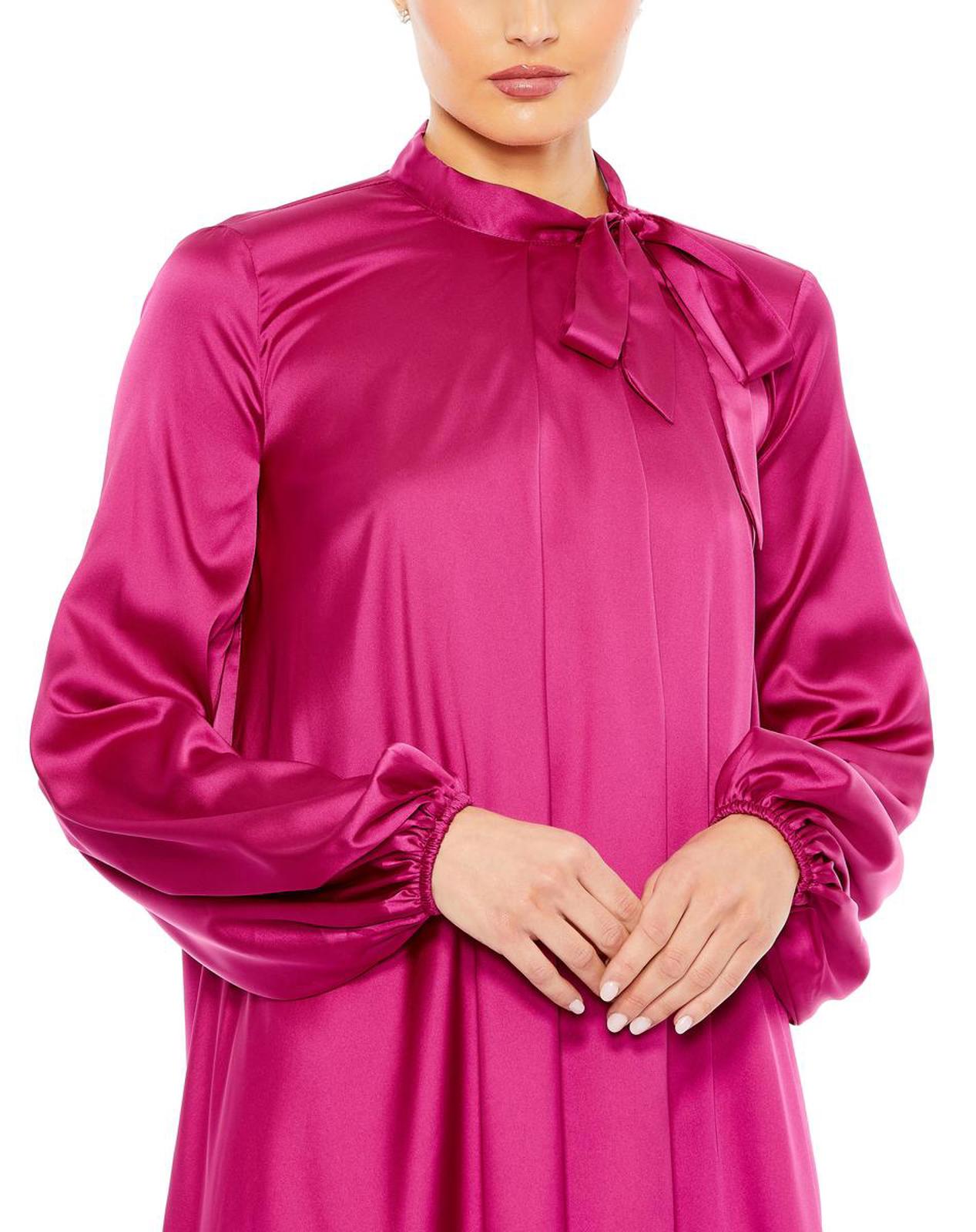 NWT Ieena for Mac Duggal 55968 Fuchsia Satin Long Sleeve Shirt Dress Size 6