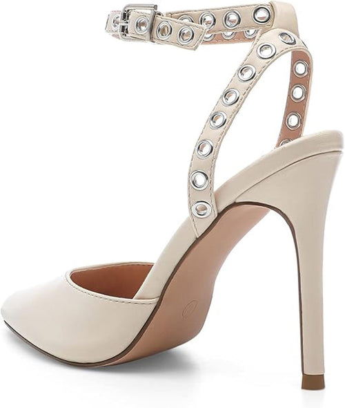 YETIER Women's Pointed Toe Rivet Heels Adjustable Ankle Strap Size 9. NWT. Beige