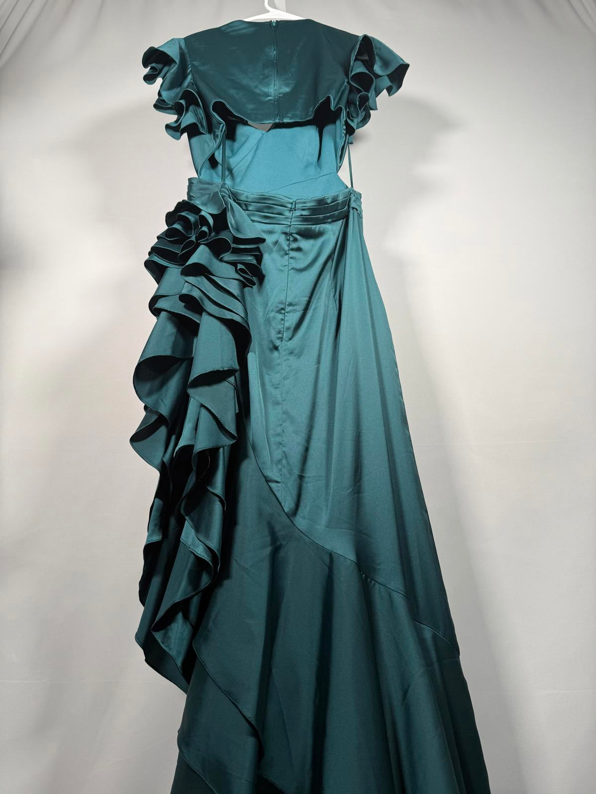 NWT Mac Duggal Green Asymmetrical Ruffle Dress Size 4