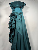 NWT Mac Duggal Green Asymmetrical Ruffle Dress Size 4